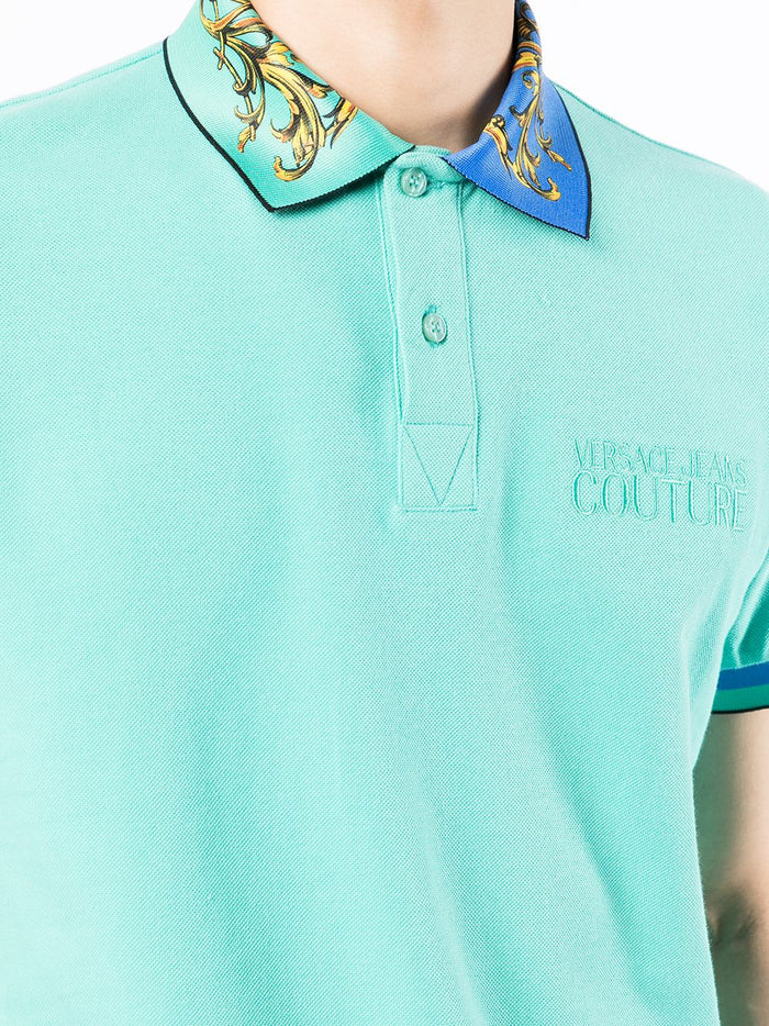 VERSACE Baroque print-collar polo shirt Mint - MAISONDEFASHION.COM