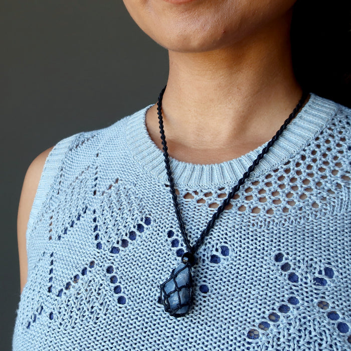 blue calcite macrame necklace