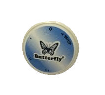 A blue and white Butterfly branded plastic mixer speed knob.