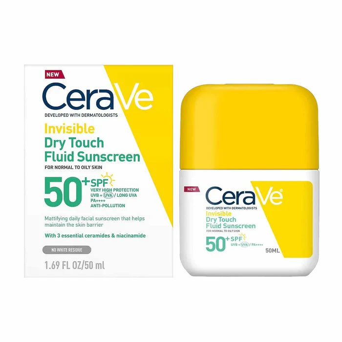 Cerave Invisible Dry Touch Fluid SPF 50+ Sunscreen For Normal to Oily Skin 50Ml