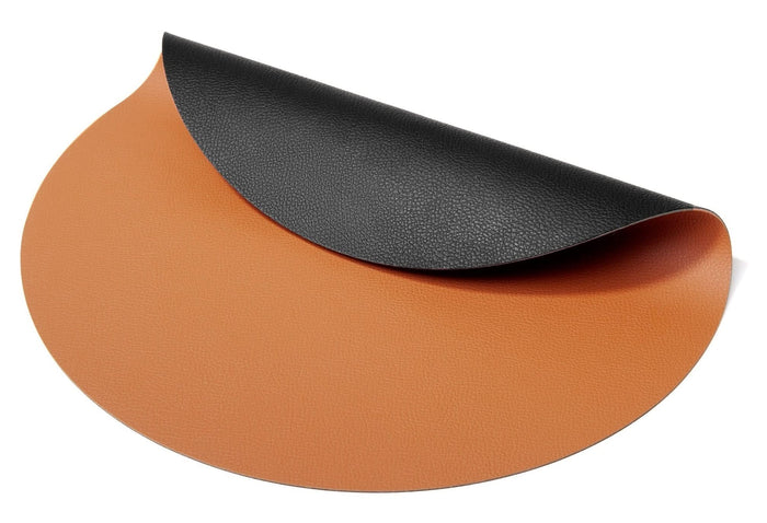 Cookinglife Placemats - Dubbelzijdig - Vegan leer - Cognac / Zwart ø 38 cm - 6 Stuks