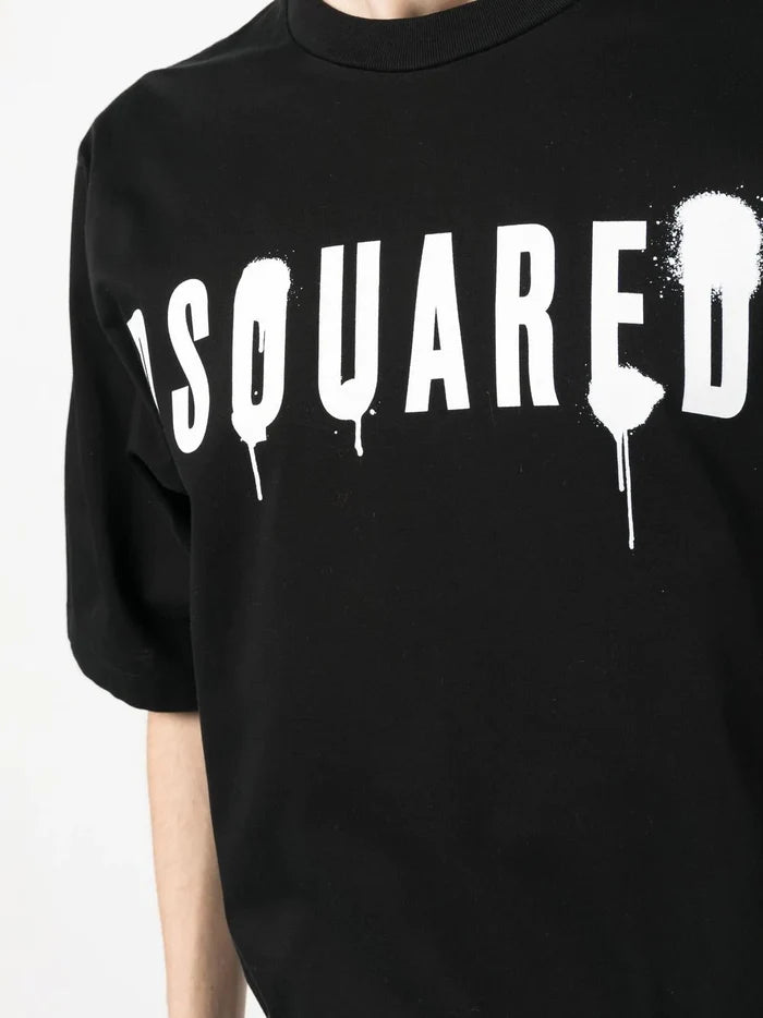 DSQUARED2 Spray Logo T-Shirt Black/White - MAISONDEFASHION.COM
