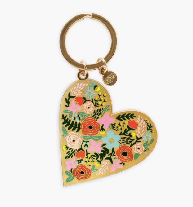 floral heart enamel keychain