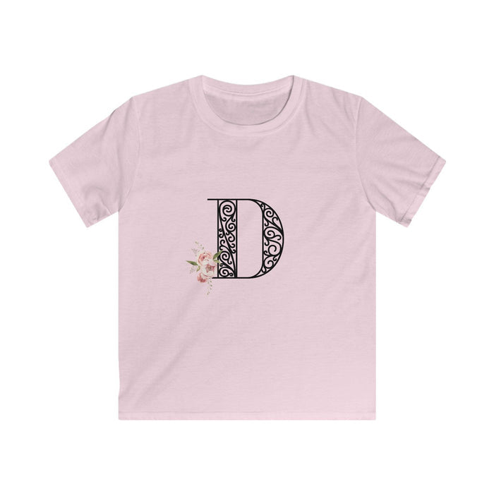 Floral Letters: Letter D - Kids Softstyle Tee - Whippie's