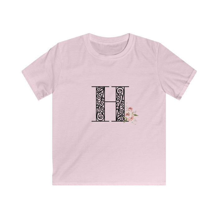 Floral Letters: Letter H - Kids Softstyle Tee - Whippie's