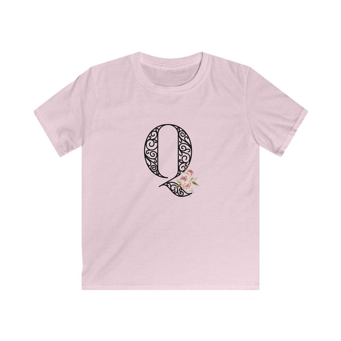Floral Letters: Letter Q - Kids Softstyle Tee - Whippie's