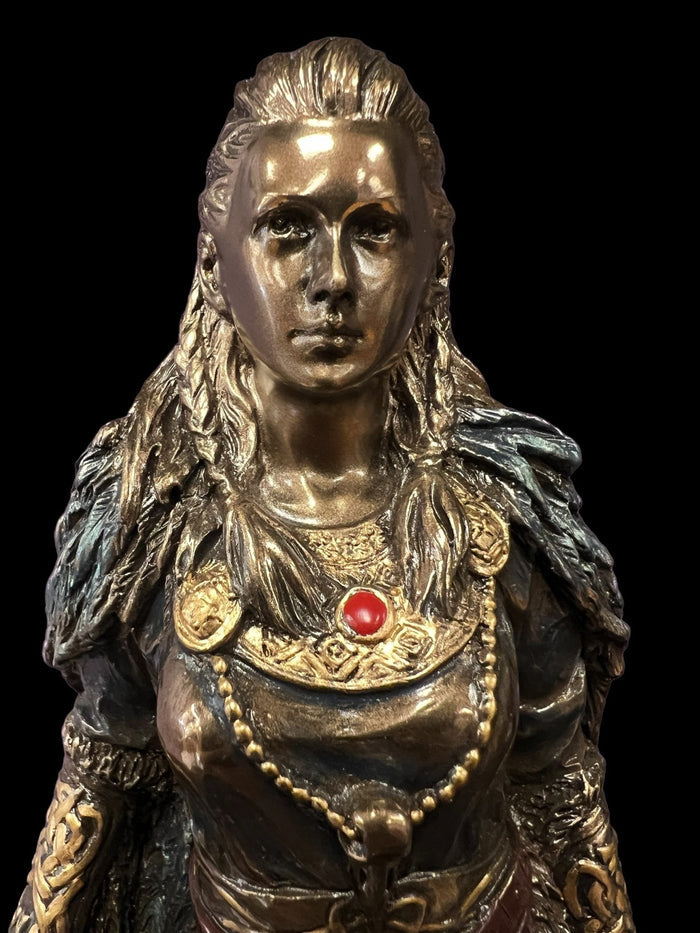 Freya, Norse Shield Maiden, with Cats, Shield, and Sword Statue by Veronese Design - Raven's Cauldron