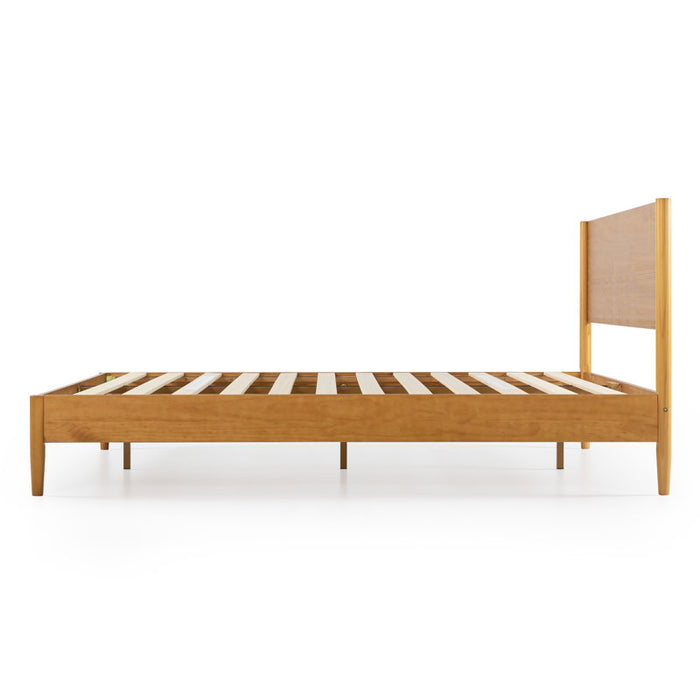 Lit plateforme Whitman, profil bas, style moderne du milieu du siècle, couleur bois brun, taille standard