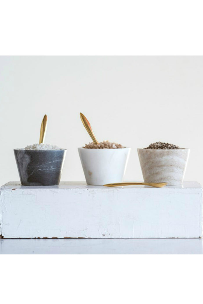 Creative Co-Op Marble Bowl + Brass Spoon Set