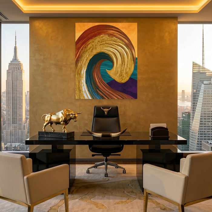 Ochre Wave Momentum canvas wall art, room view