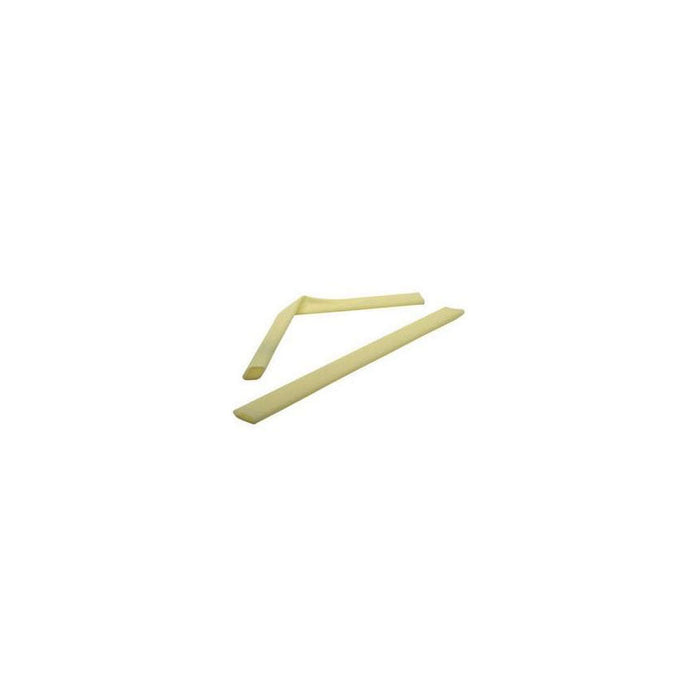 Two pale yellow, rectangular tubes; one is folded, one lies straight; against a white background.