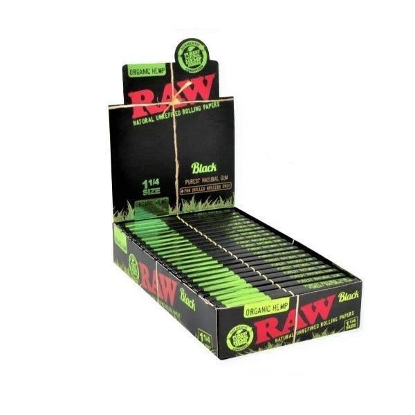RAW BLACK ORGANIC HEMP ROLLING PAPERS 1 1/4 SIZE | 24PK