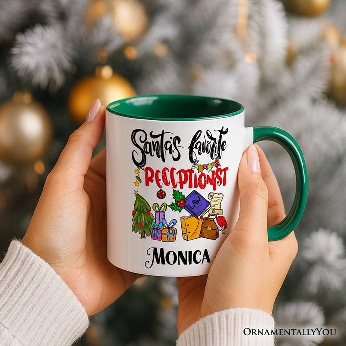 Santa's Favorite Office Receptionist Personalized Mug, Administrator Appreciation Christmas Gift with Custom Name Personalized Ceramic Mug OrnamentallyYou