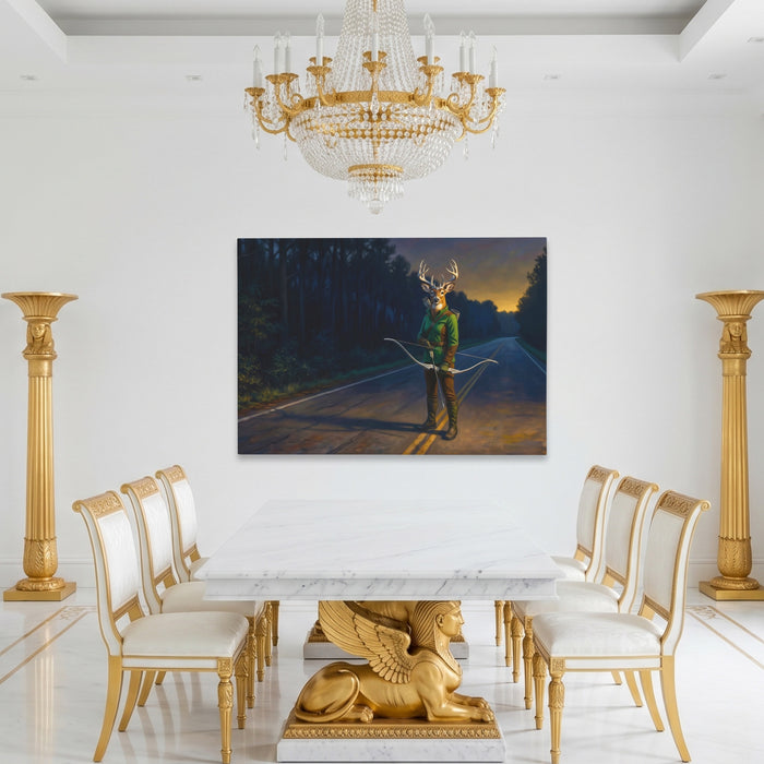 Stag Roadside Hunter canvas wall art, room view