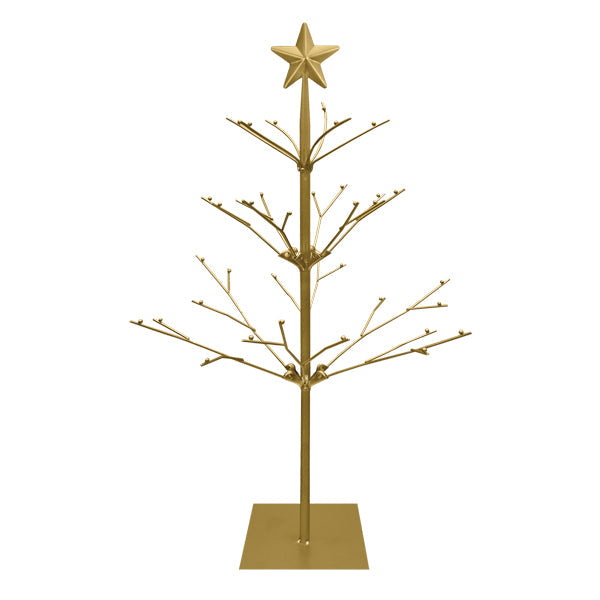 Tabletop metal tree ornament display in gold with star topper, 16.75 inches tall