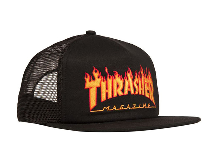 Thrasher Magazine Embroidered Flame Logo Mesh Cap - Black