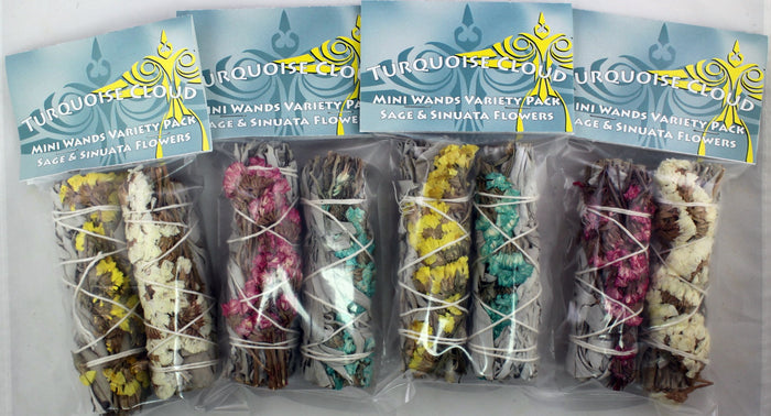 Turquoise Cloud - Mini 4" Wands, White Sage + Sinuata Flower Variety