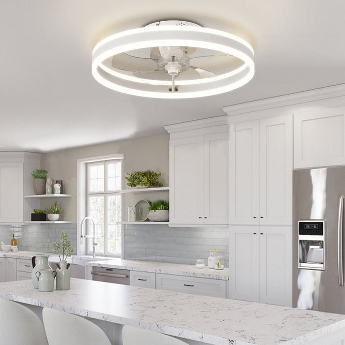 Ventilateur de plafond LED moderne et discret de 40 cm (15,75 po), contrôle par application et télécommande, 6 vitesses, toutes saisons