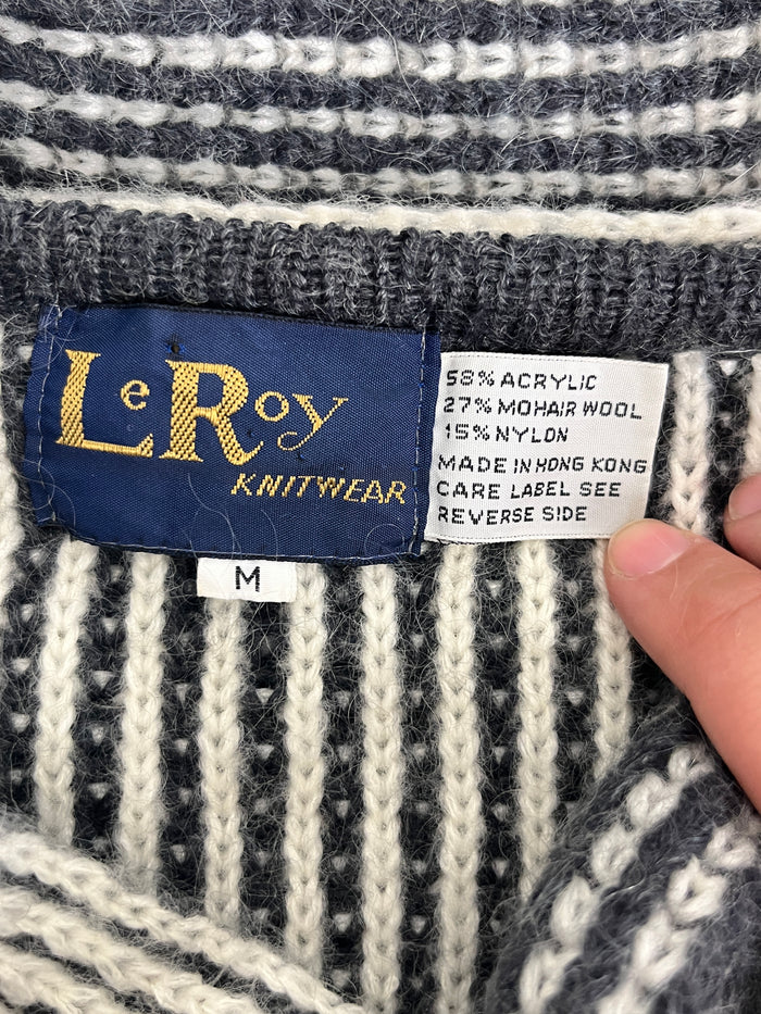 Vintage Gray & White Striped Duster Sweater/Jacket