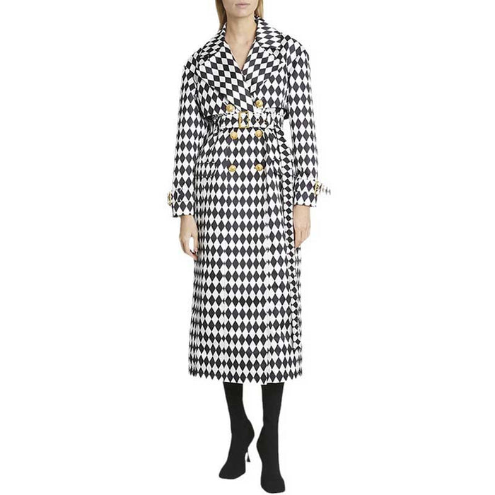 Women's Black and White Belted Trench Coat