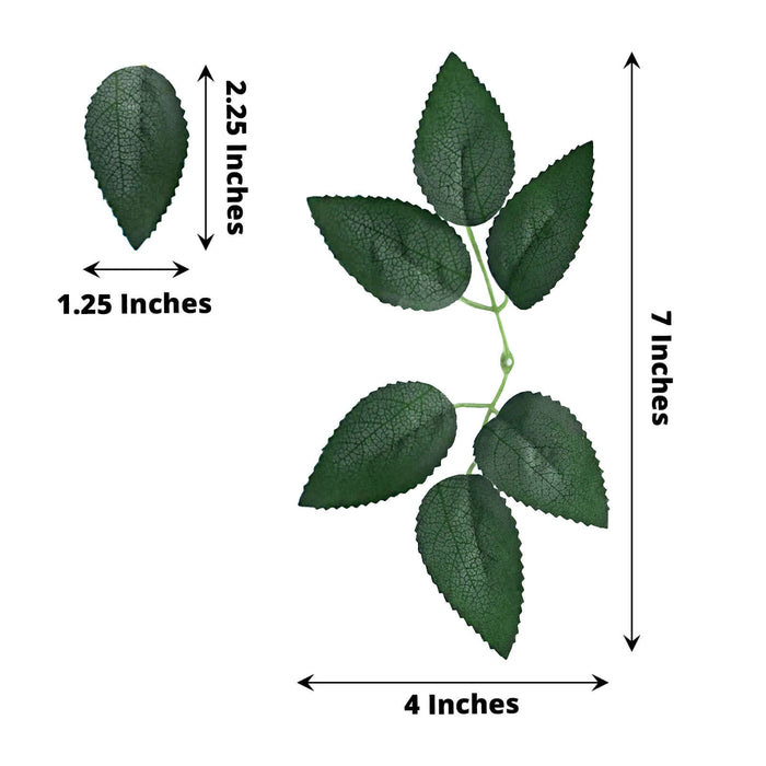 Green artificial leaf sprig with measurements, showcasing realistic detail.