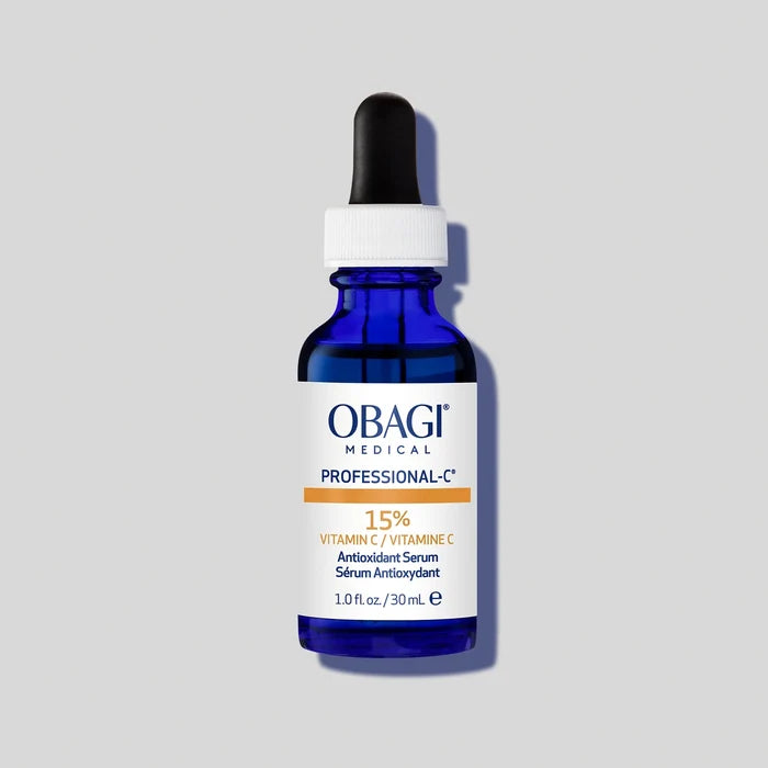 Professional-C Serum 15% blue bottle on grey background