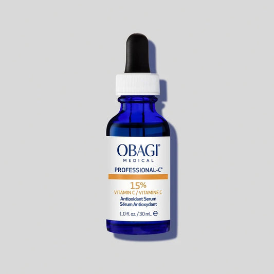 Professional-C Serum 15% blue bottle on grey background
