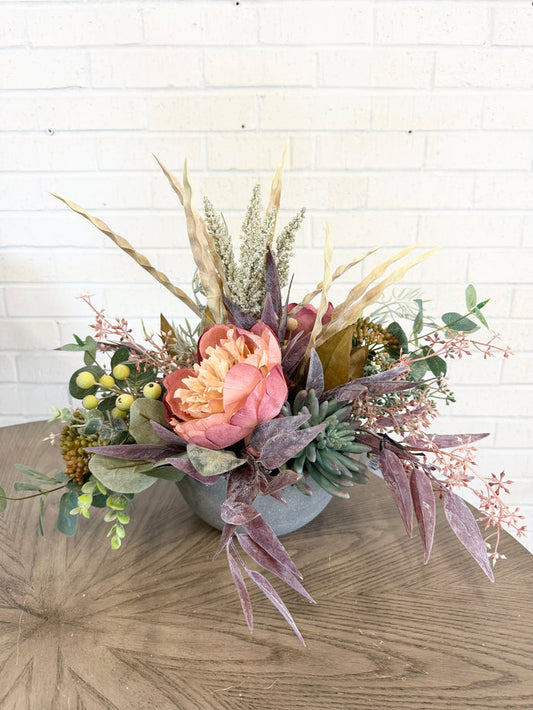 Silk floral rust orange beauty of fall centerpiece 18 inch handmade for farmhouse traditional fall home decor from Magnolias Home Decor