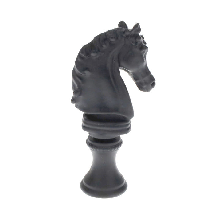 2-1/4" Tall Brass Finial, Chess Knight, Wrought Iron Black, 1/4-27F Tap (15163WR)