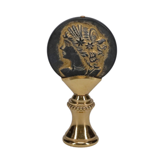2-1/4" Tall Brass Finial, Imitation Greek/Roman Coin, 1/4-27F Tap (15181)