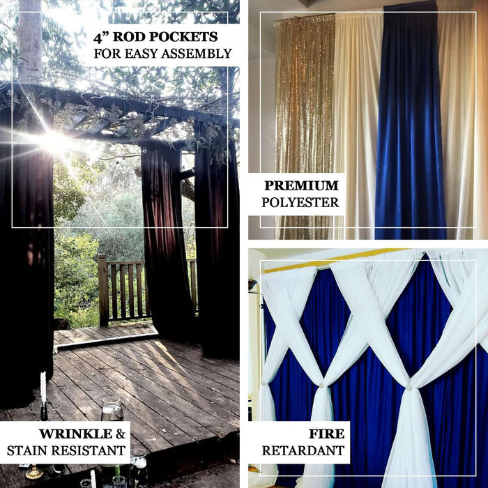 Premium polyester curtains with rod pockets, wrinkle-resistant, and fire retardant.