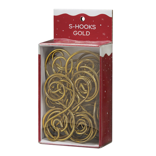 Gold swirl S-hook ornament hangers, 24-pack in red Old World Christmas box