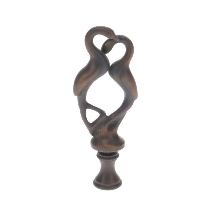3-7/16" Tall Brass Finial, Two Embracing Birds, Dark Bronze, 1/4-27F Tap (15161)