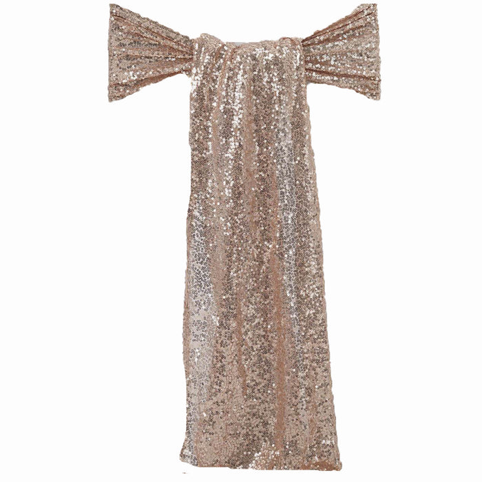 Rose gold sequin dress with bow detail on sleeves #whtbkgd
