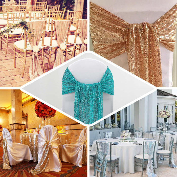 Decorative chair sashes in various colors and styles for events and weddings.