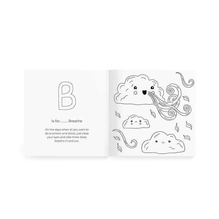 Children's book with cloud illustrations and text on a white background