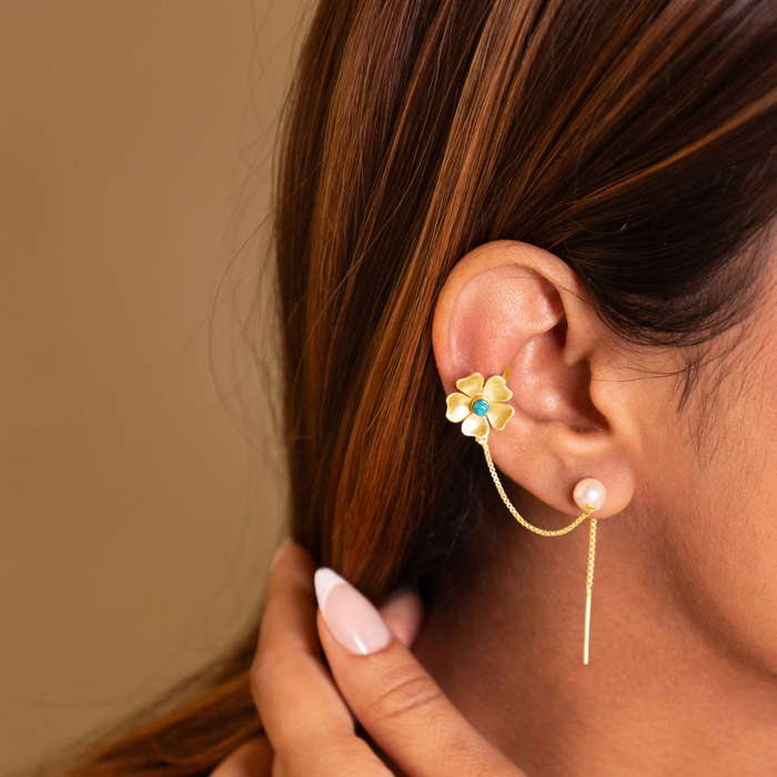 Adya Flora Pearl Chain Drop Earring