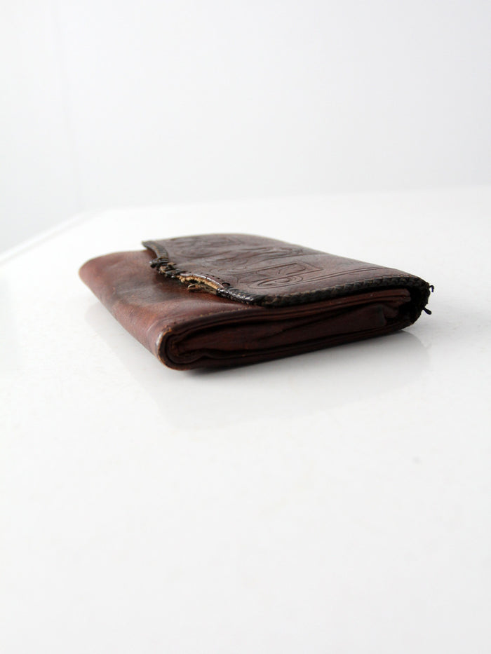 antique leather clutch with art nouveau tooling