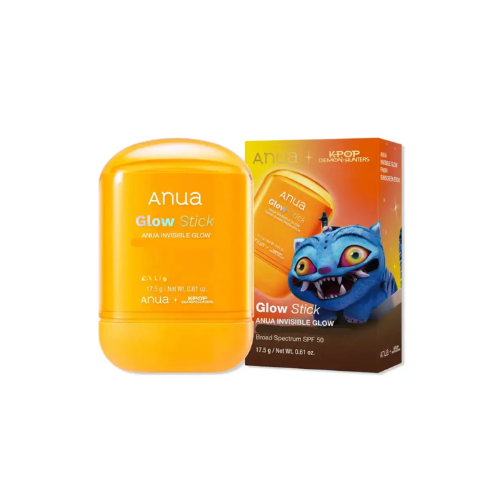 ANUA Kpop Demon Hunters Invisible Glow Finish Sunscreen Stick is a lightweight chemical sunscreen that provides SPF 50+ PA++++ protection with an easy, mess-free swipe. The smooth formula glides over the skin without leaving a white cast or sticky feel, making it convenient for both face and body. Multiple forms of Hyaluronic Acid help keep skin hydrated and plump, while Squalane and Peptides support soft, comfortable skin. Ideal for quick daily application and sunscreen touch-ups throughout the