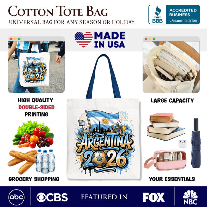 Argentina 2026 Soccer Cup Global Championship Tote Bag, Fans Football Gift Shopper Tote Bag OrnamentallyYou