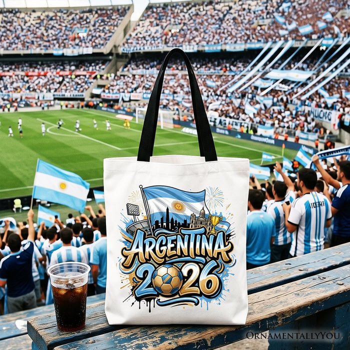 Argentina 2026 Soccer Cup Global Championship Tote Bag, Fans Football Gift Shopper Tote Bag OrnamentallyYou Black Handle