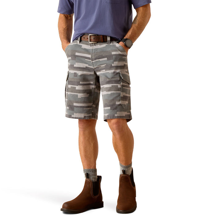 Ariat Men's Rebar DuraStretch Made Tough Cargo 11" Short Shorts Ariat Rebar Grey Masonry Camo 28
