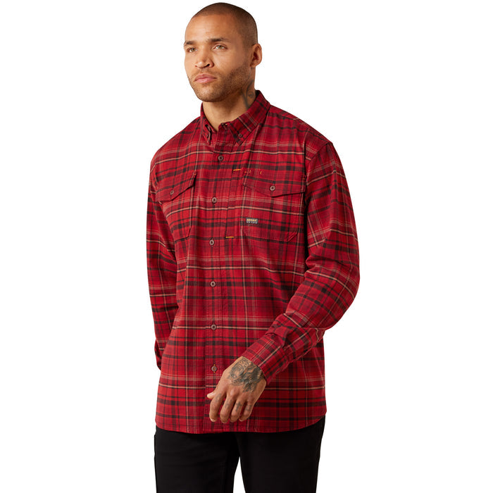 Ariat Men's Rebar Flannel Durastretch Work Long Sleeve Shirt Work Shirts Ariat Red Brick 2XL Reg