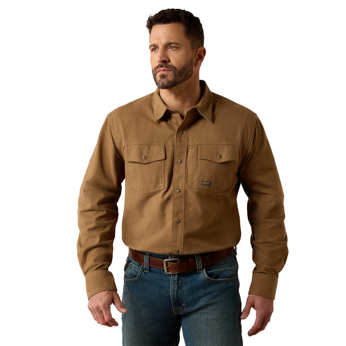 Ariat Men's Rebar Flannel Twill Snap Long Sleeve Work Shirt Work Shirts Ariat Khaki 2XL Reg