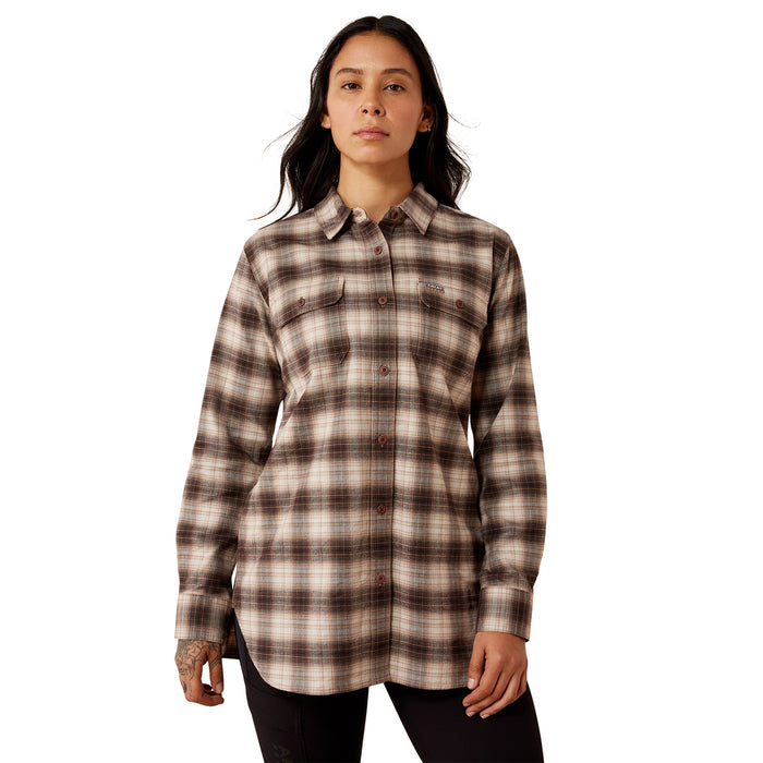 Ariat Women's Rebar DuraStretch Long Sleeve Flannel Tunic Work Shirts Ariat Silver Grey 1XL Plus