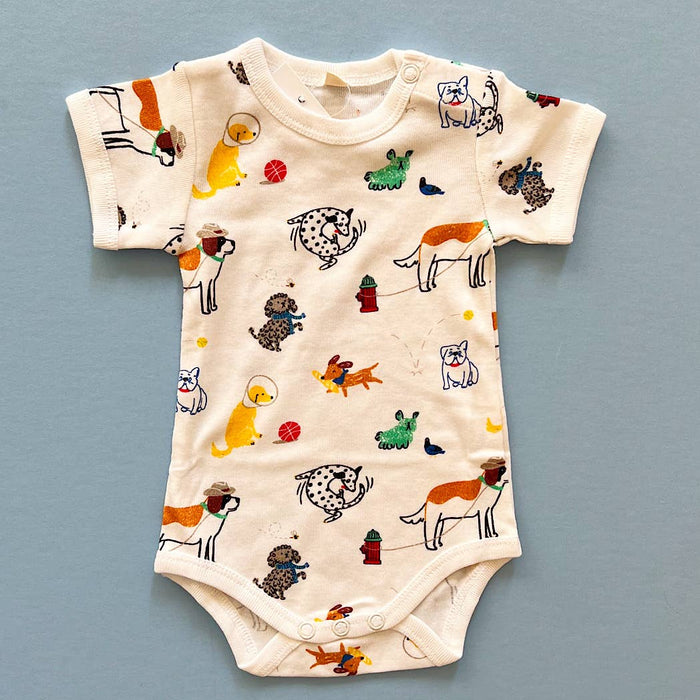Baby Onesie, All-Over Dogs Print- Fall Organic Clothing: 0-3M