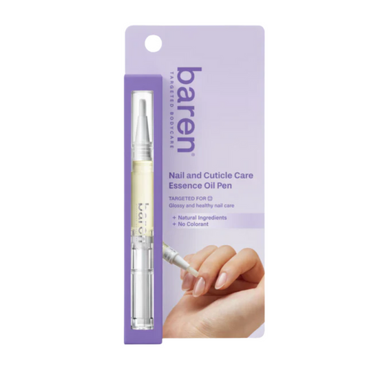 BAREN Nail and Cuticle Care Essence Oil Pen is a nourishing treatment designed to hydrate and strengthen your nails and cuticles. This convenient oil pen combines a rich blend of natural oils, including Olive, Rosehip, and Moringa, which deeply moisturize and promote healthy nail growth. Macadamia and Grape Seed Oils fortify the nails and soften cuticles, while Vitamin E protects and revitalizes. Perfect for on-the-go use, this essence oil leaves your nails looking shiny and well-cared-for with