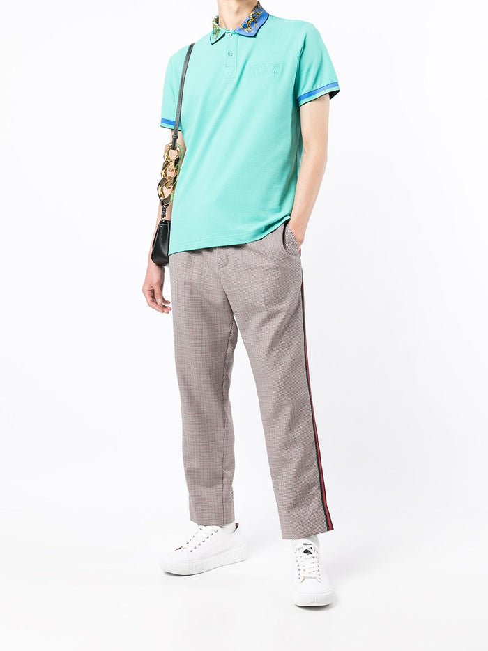 VERSACE Baroque print-collar polo shirt Mint - MAISONDEFASHION.COM