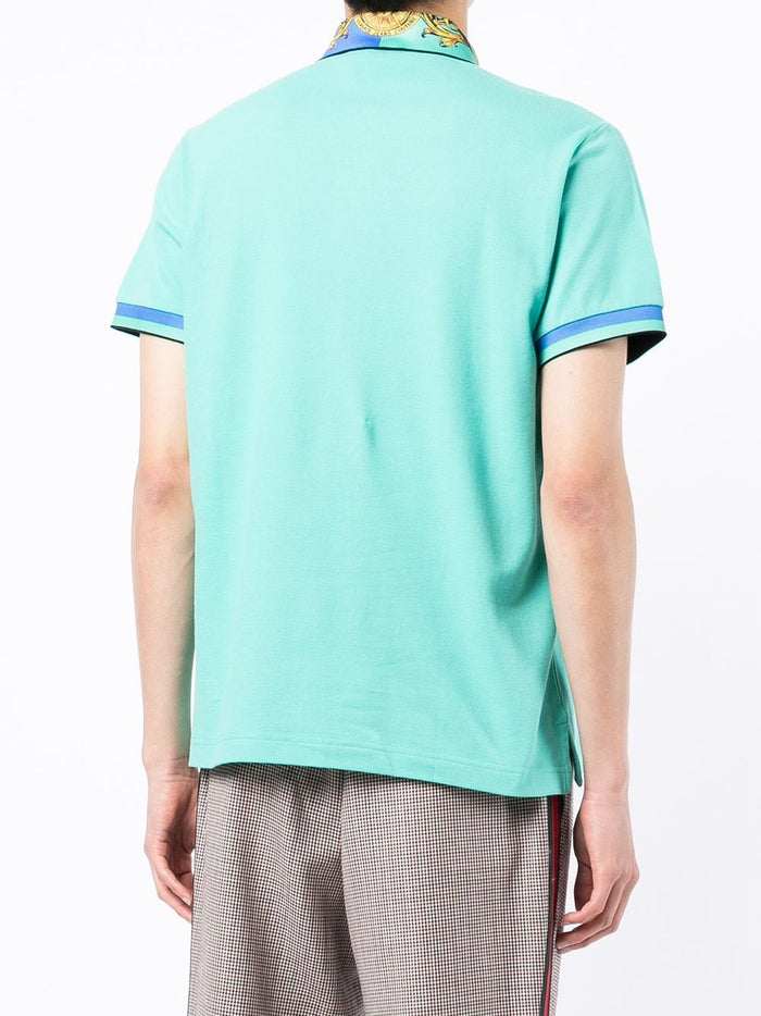 VERSACE Baroque print-collar polo shirt Mint - MAISONDEFASHION.COM