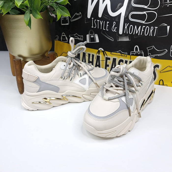 Beige Chunky Sneakers - Maha fashions -